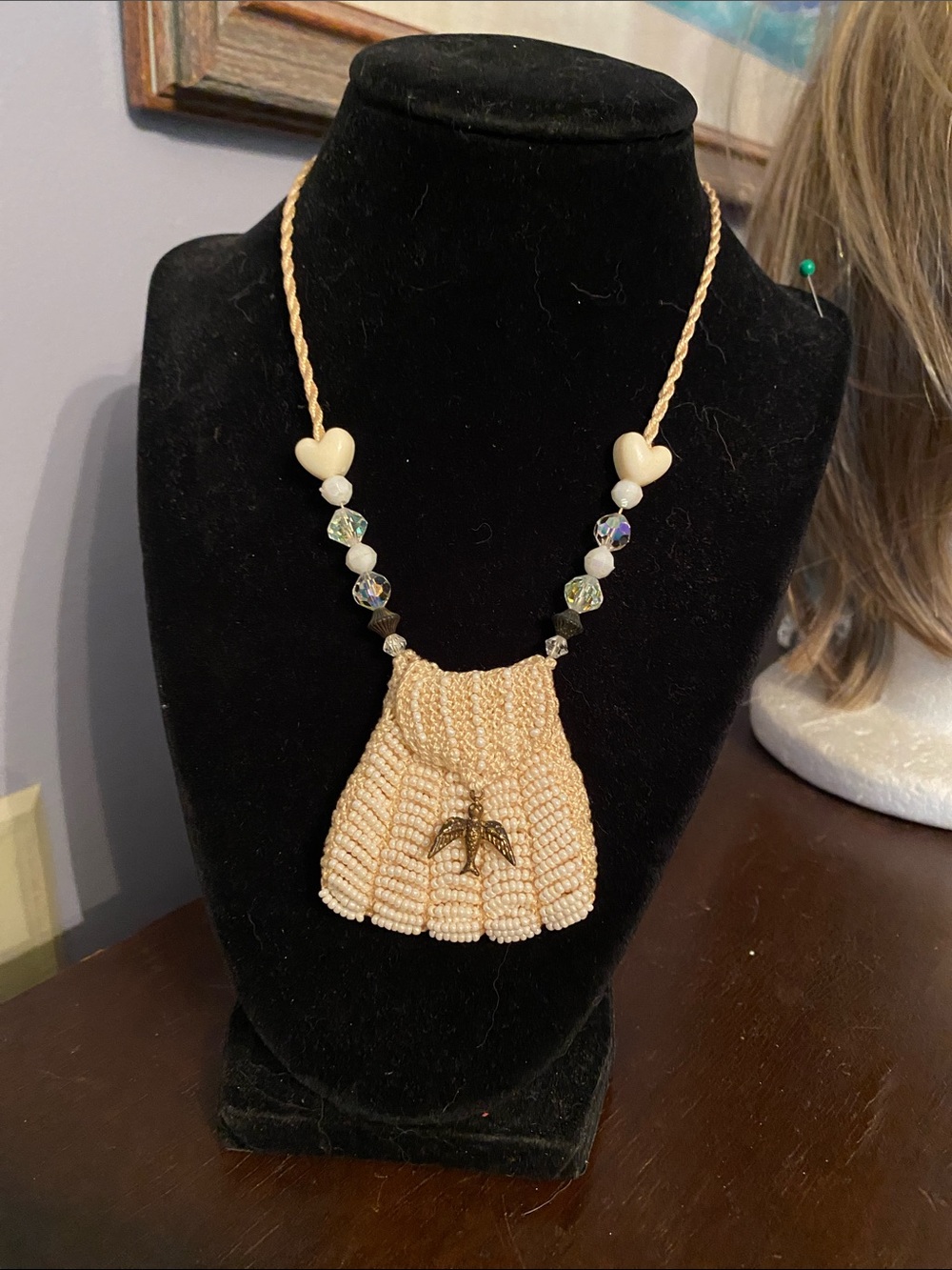 V! Beaded Amulet Bag by Susan Rainey 15”